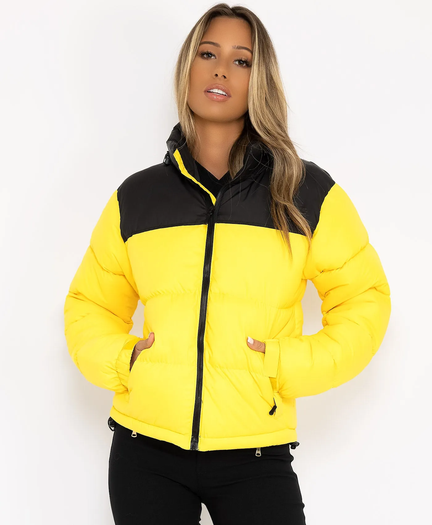 Yellow Two Tone Padded Quilted Puffer Jacket